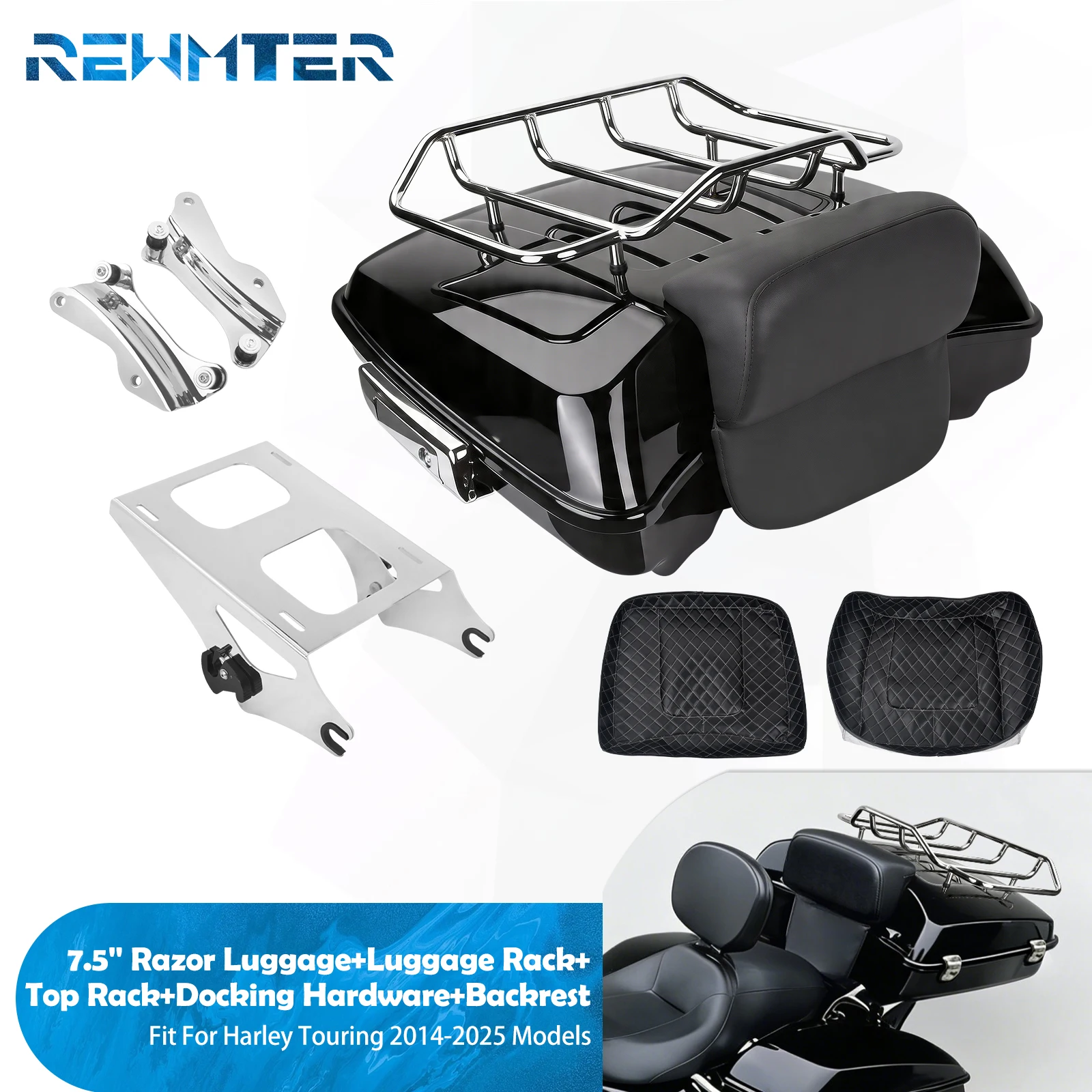 Motorcycle Razor Luggage Trunk Backrest Mounting Rack Kit For Harley Touring 2014-25 Road Street Electra Glide Tail Box Carrier