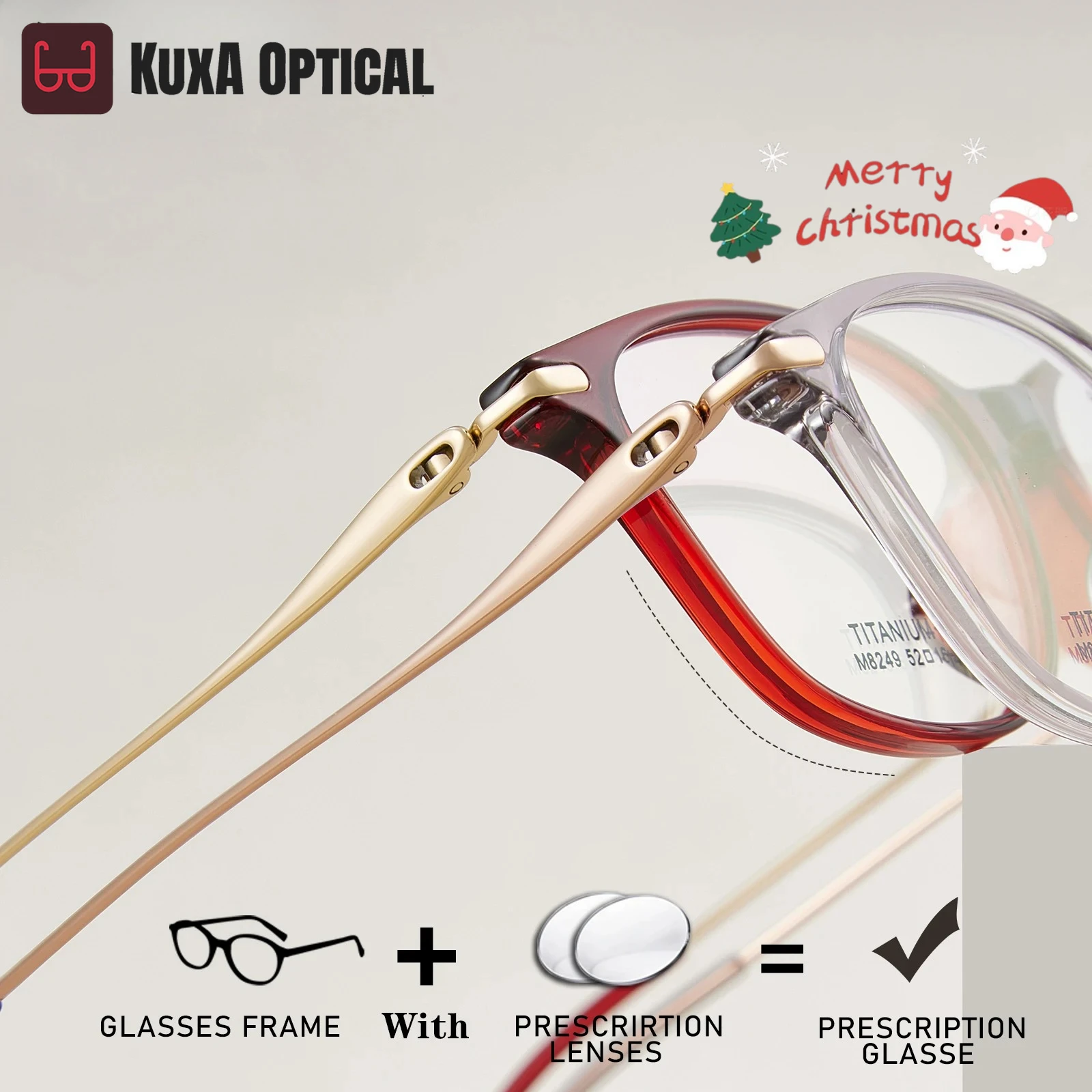 KUXA, nuevo diseño TR90, Gafas ópticas de titanio, lentes recetas graduadas, miopía, hipermetropía, Gafas progresivas, Gafas de regalo para esposa