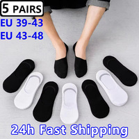 5 Pairs/Pack Big Size 43-48 Invisible Shallow Mouth Socks Men Cotton Sports Large Boat Socks Spring Summer Casual Low Cut Sokken