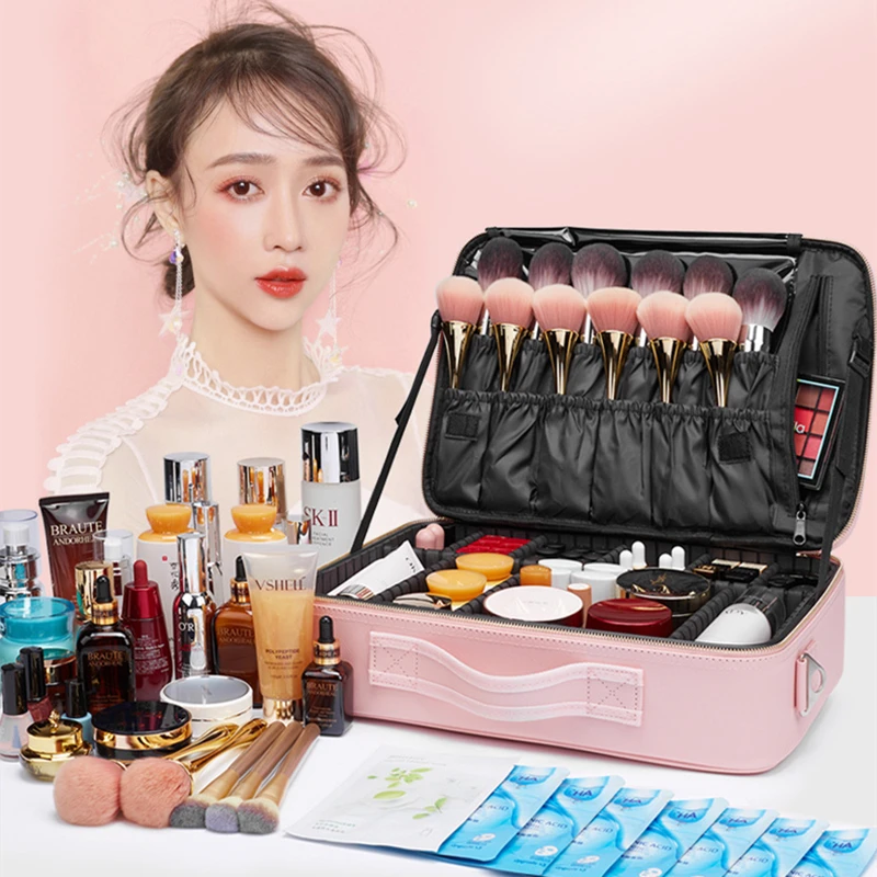 Kit di truccatori in pelle sintetica borsa cosmetica da viaggio per donna portatile Cosmet Beauty Case Nail Tool valigie Organizer rossetto