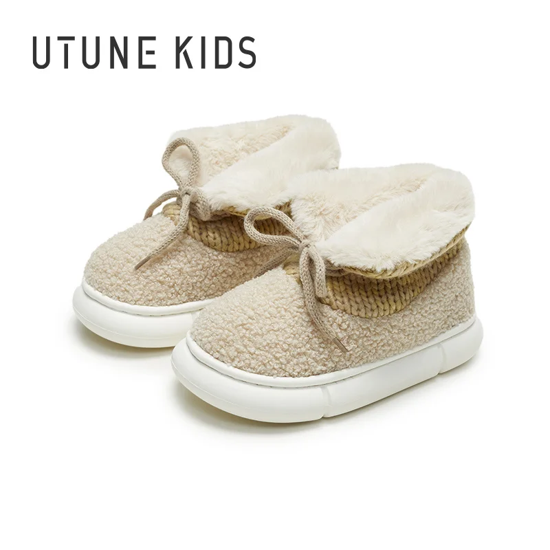 UTUNE Kids Winter Boots Boys Girls Warm Plush Outside Indoor Shoes EVA Platform Anti-slip Slippers Ankle Boot 3-6Y Toddler Shoes