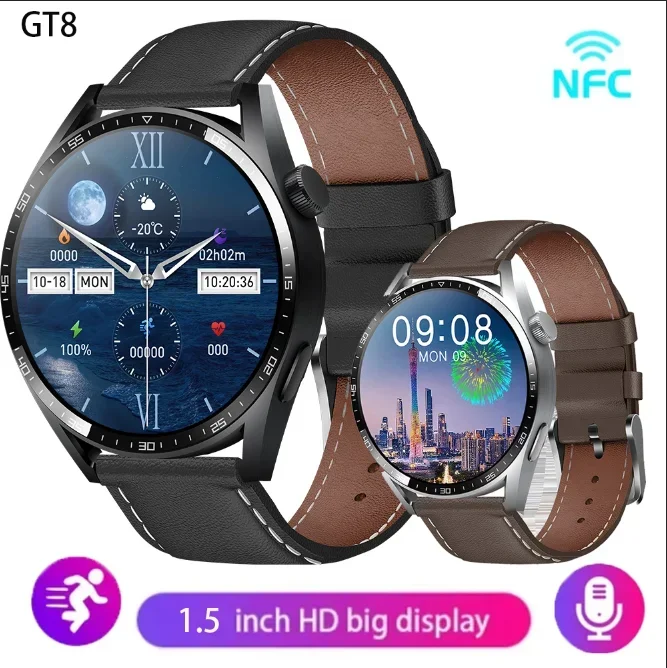 

2024 New Men's Smart Watch GT8 - 1.5inch Large Screen. BT Call NFC. Health Monitoring Wireless Charging. Sports Fitness Tracker.