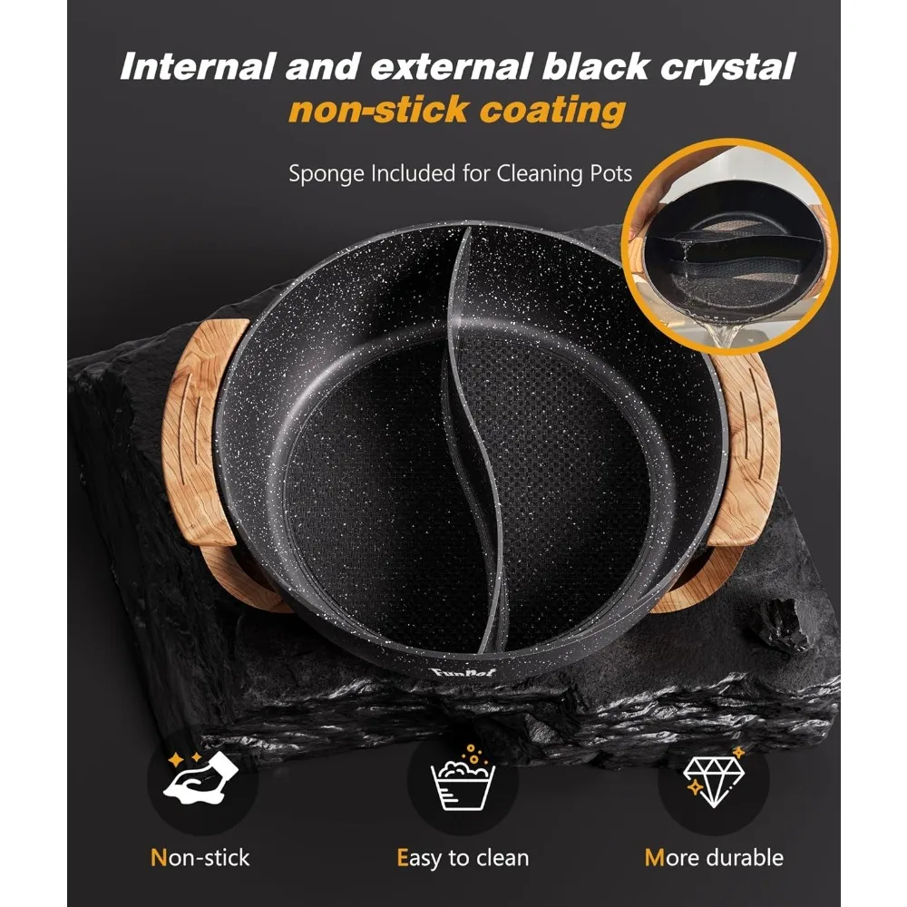 Elektrischer Hot Pot mit Trennwand, 6-Liter-Antihaft-Topf mit doppeltem Geschmack, Temperaturregelung, großes Fassungsvermögen von 6 Liter