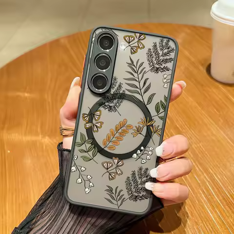 Magnetic For Magsafe Flowers Leaves Case For Samsung Galaxy S25 S24 S23 Ultra S22 S21 FE A56 A15 A25 A35 A54 A55 5G Capa Fundas