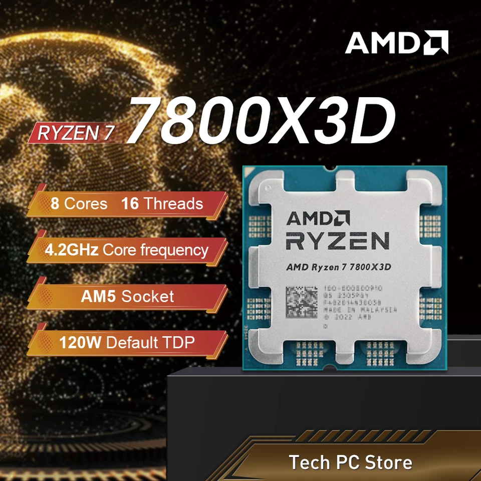 NEW AMD Ryzen 7 7800X3D 4.2GHz L3=96M Processor 120W 8-Core 16