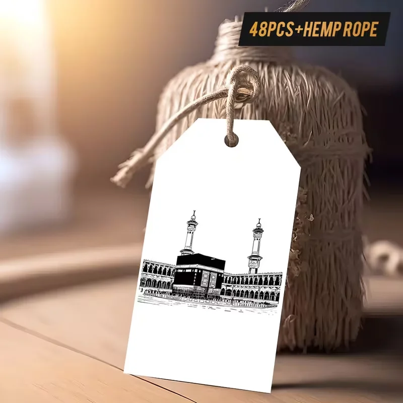 48 قطعة من علامات الهدايا الورقية للمسجد الإسلامي مع أوتار القرآن الكريم الإسلامي شكرًا لك العلامات الورقية لصالح الحفلات الإسلامية #2
