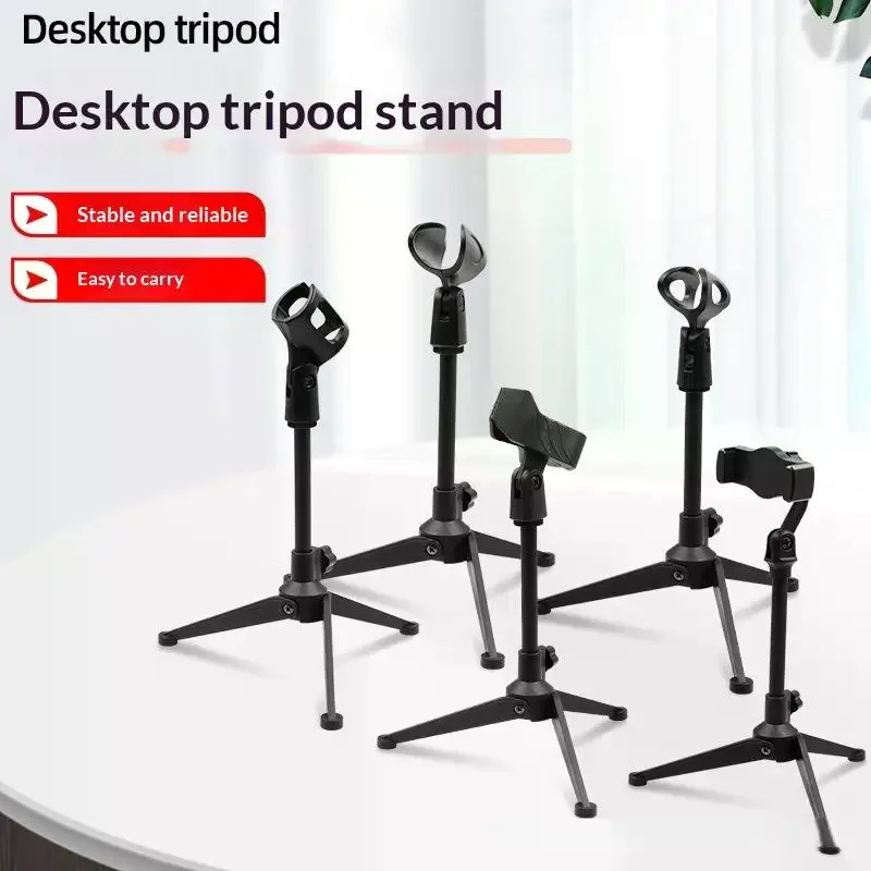 1Pcs Portable Table Stand Lightweight Bracket Adjustable Microphone Stand Desktop Tripod Table Stand Clip Holder