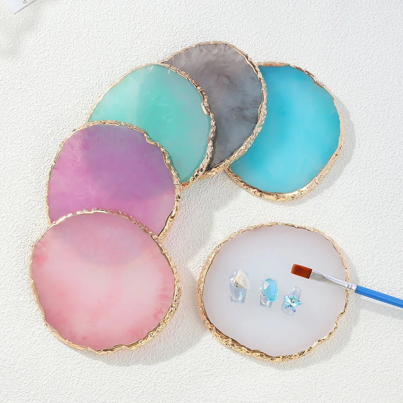 1PC Round Resin Agate Stone Nail Art Palette False Nail Tips Mixing Color Drawing Pallet Gel Polish Display Shelf Manicure Tool