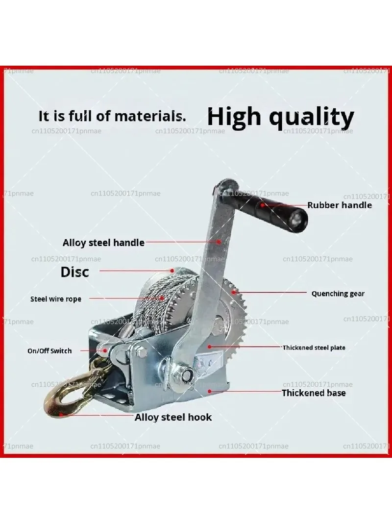 600 Lb-1200Lb 8m Wire Rope Lifting Winch Manual Hand Hoist Self-locking Traction Machine with Steel Cable