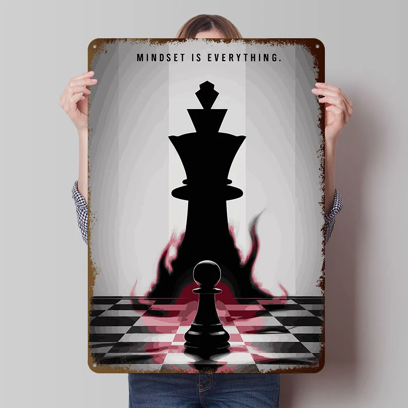 Schach: Mindset ist alles - Metallposter, personalisierte Wandkunst, Retro-Vintage-Metallschilder für Badezimmerdekoration, Raumwand-Deko