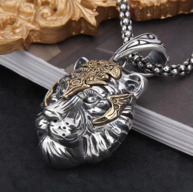 Fashion Aesthetic Vintage Tiger Head Domineering Pendant Mature Man Personality Beast Zodiac Necklace Party Statement Jewelry