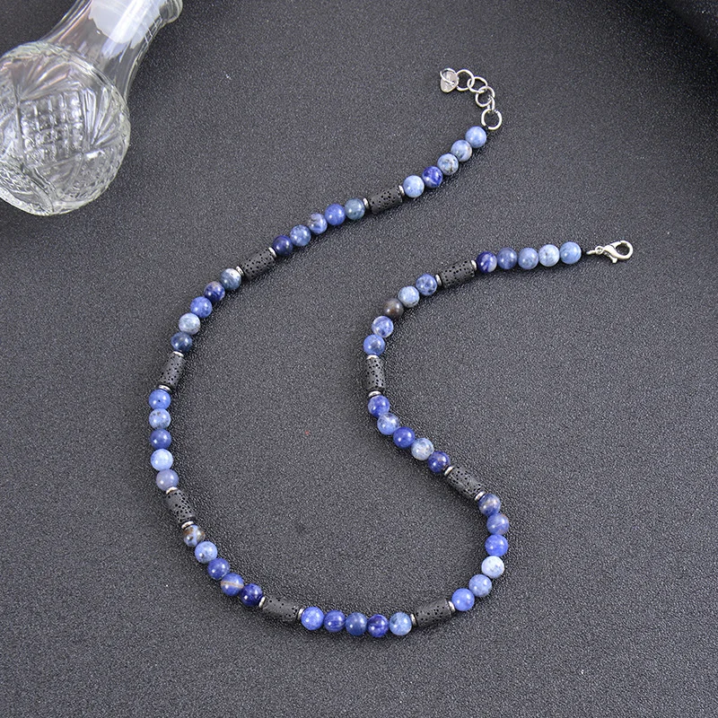 Vintage  Men Geometric 6mm Natural  Stitching  Eye Sodalite Bead Necklace  Jewelry Collares Pet memorial Urn Human cremation urn