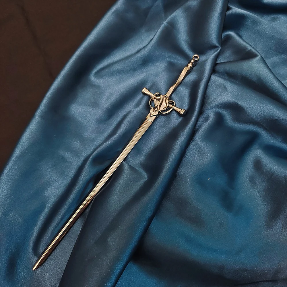 Vintage Chinese Hair Stick with Hypoallergenic Metal Sword Pendant Headwear for Cheongsam Han Clothes Dress - view 3