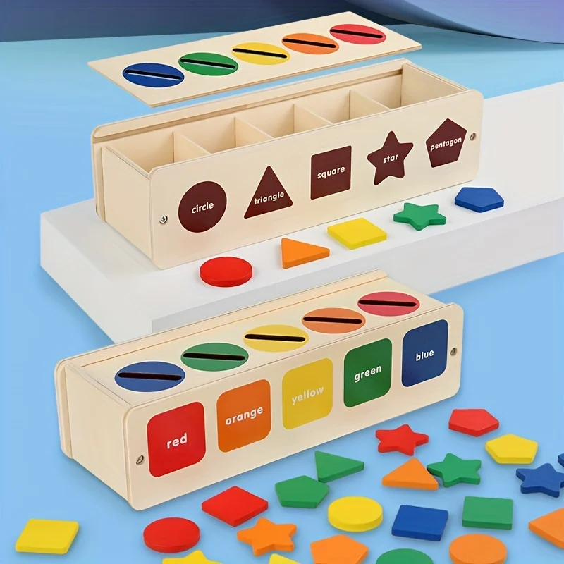 Wooden Coin Sorting Box for Youngsters - Color Recognition & Matching Game with Educational Cards, Mixed Colors