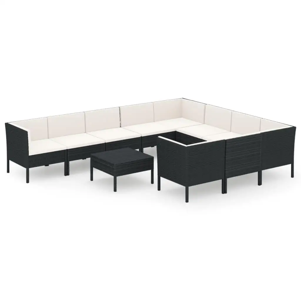 11-Piece Black Poly Rattan Patio Lounge Set with Cushions - Outdoor Furniture Collection