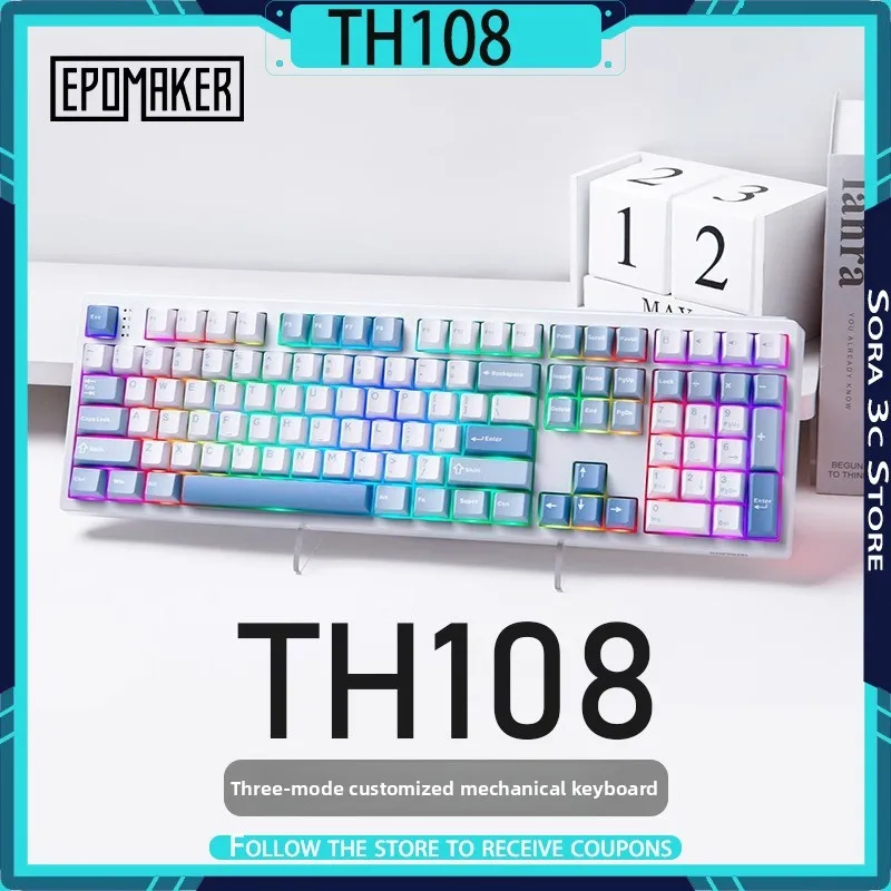 

EPOMAKER TH108 Механическая клавиатура Беспроводная прокладка с возможностью горячей замены RGB 8000 мАч Длительный срок службы батареи Пользовательская офисная игровая клавиатура