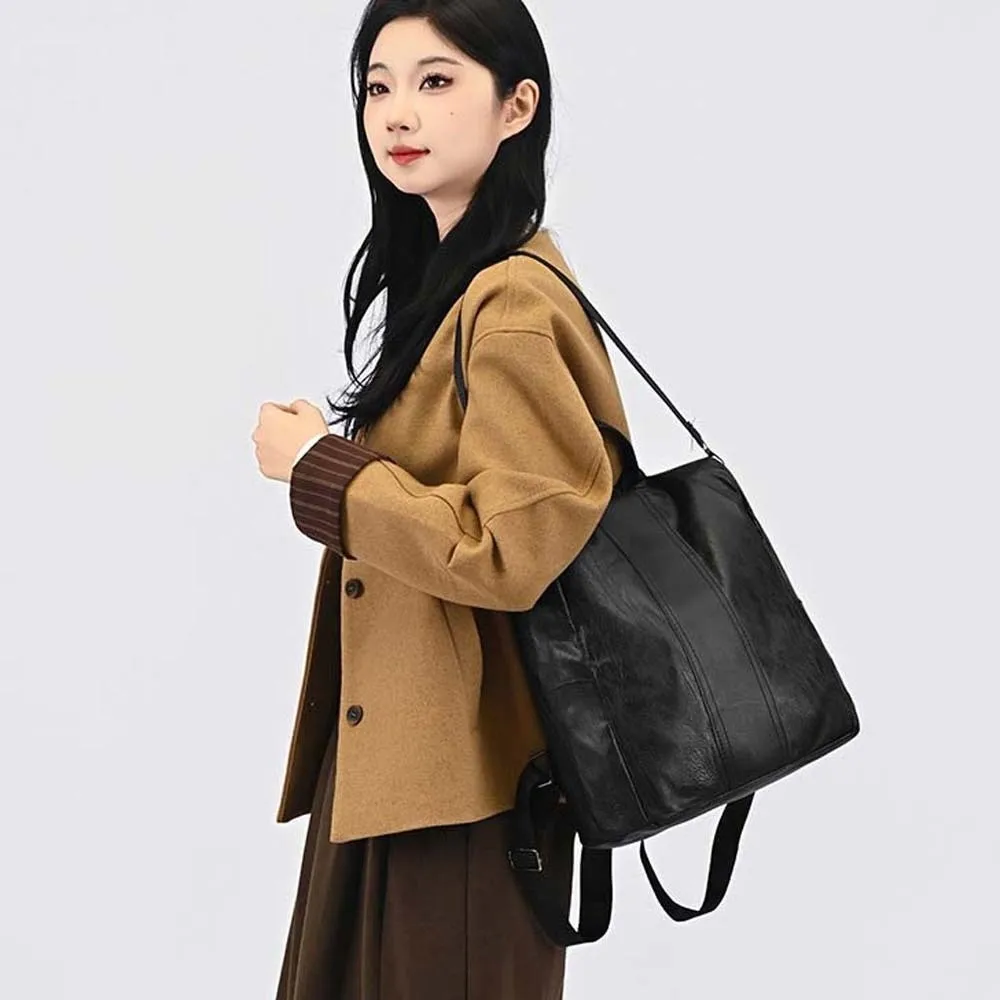 

Элегантный мягкий рюкзак из искусственной кожи в корейском стиле, с множеством карманов, большой вместимости, школьная сумка, сумка через плечо, однотонный, повседневный, для мам, городской рюкзак