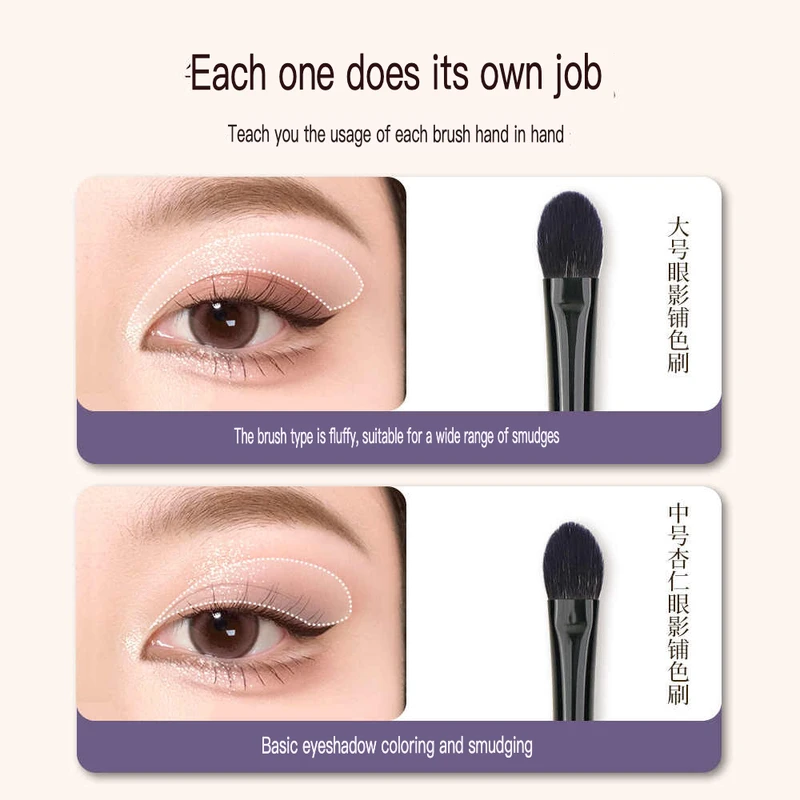 Aiwujiwu Eyeshadow Brush Animal Hair Five-stick Set, Cangzhou Eye Smuder Brush Purple Mini Portable Makeup Set Brush