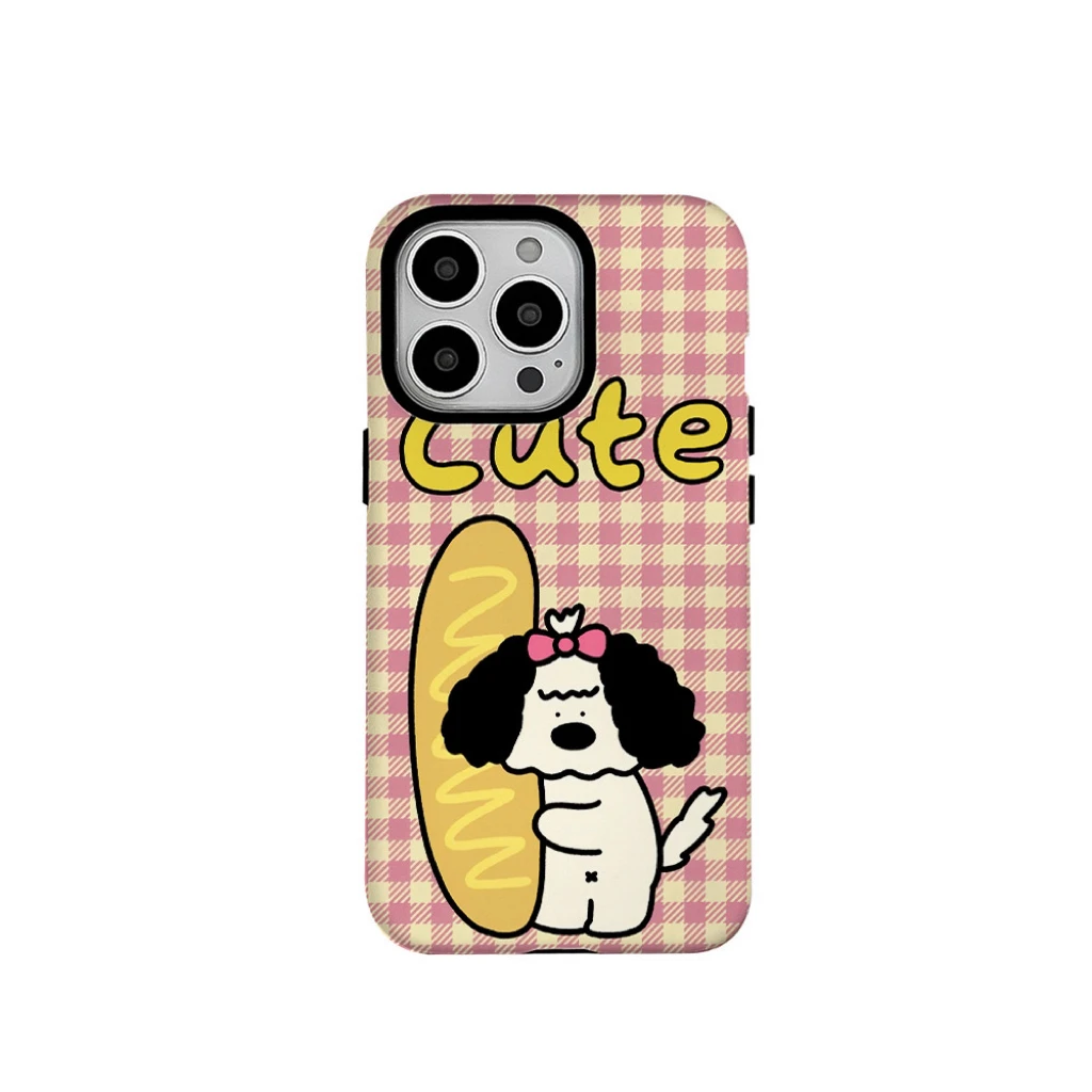 

INS KOREAN Cute Plaid Orange Puppy Case for IPhone 15 14 13 Pro Max 12 11 Pro Plus XR Shockproof Protective Hard TPU Film Cover