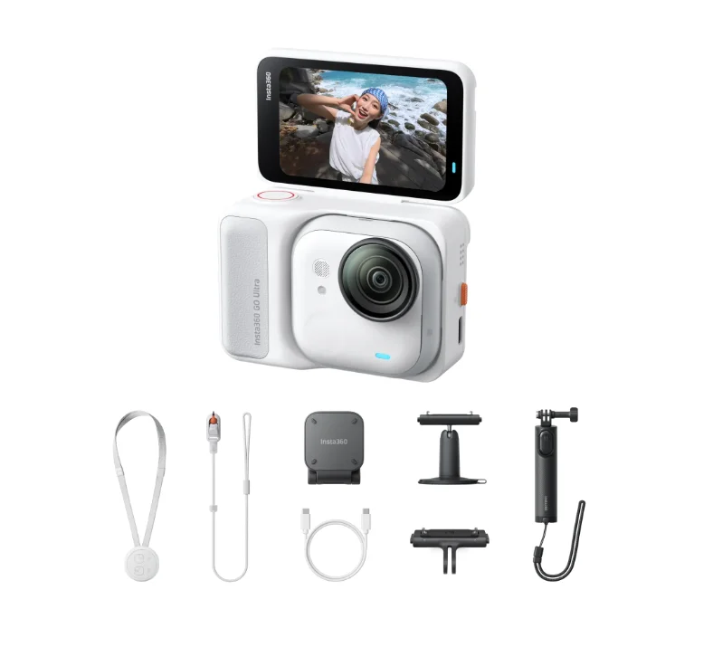 Insta360 Go Ultra Mini Camera 4K Actiecamera |     Magnetische Handsfree POV-camera, AI-stabilisatie & montage, zakformaat vlogging-accessoire voor creators