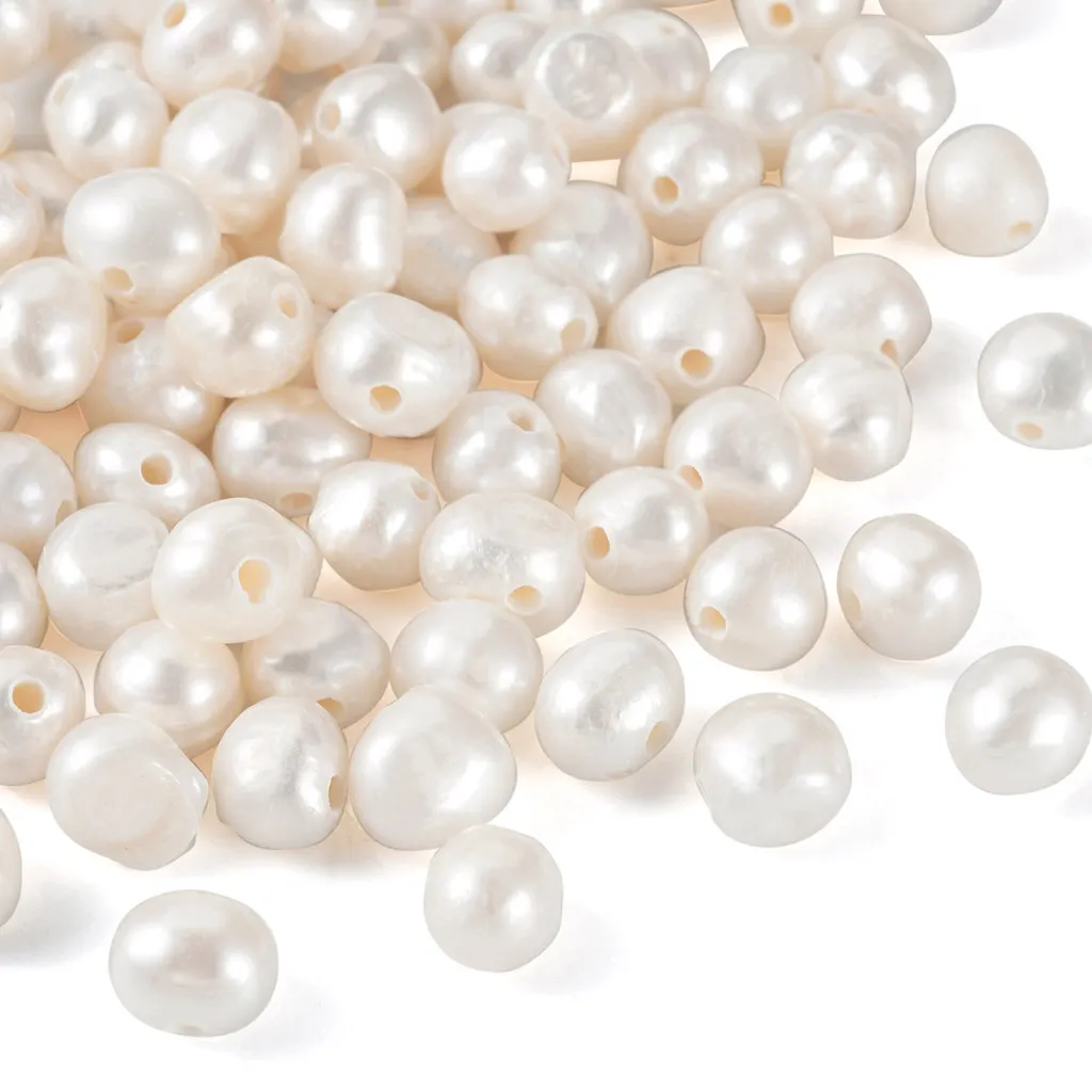 100Pcs 7~8mm Two Sides Polished Seashell Color Natural Cultured Freshwater Pearl Beads for Bracelet Necklace Jewelry Making