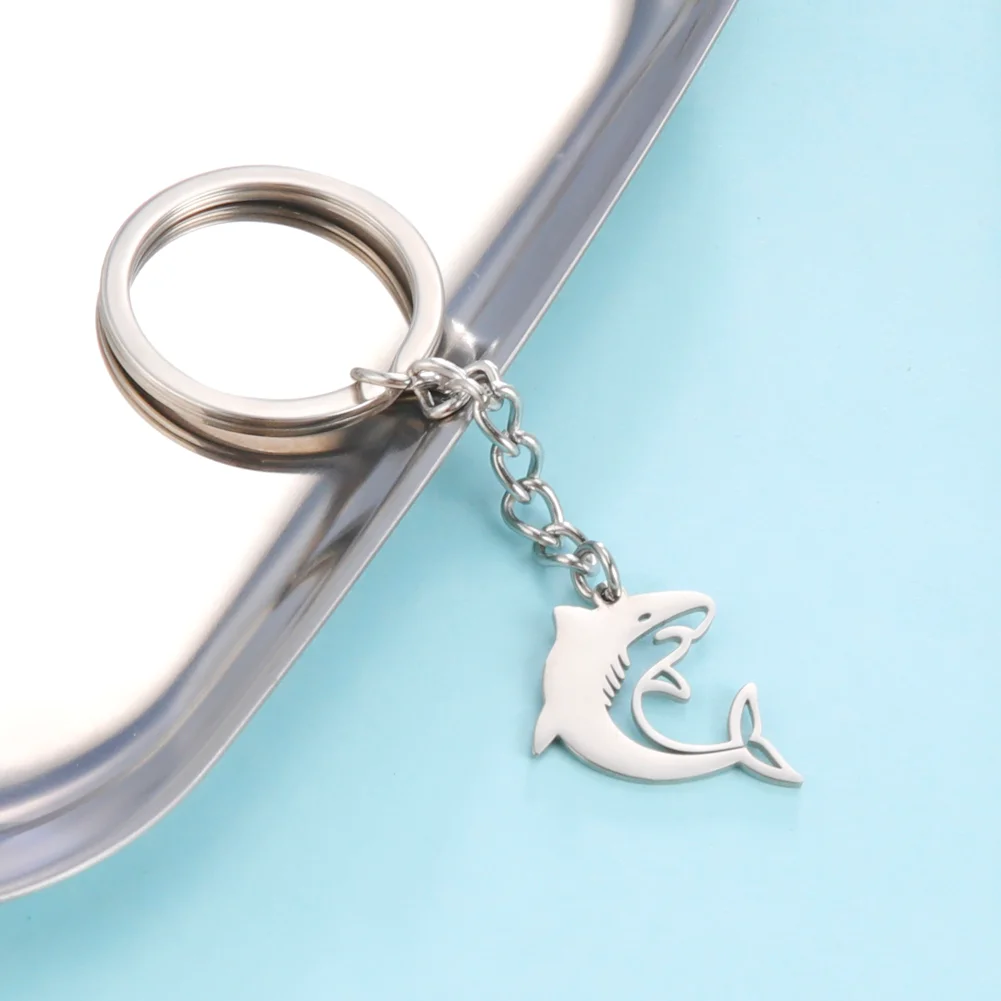 COOLTIME Cute Animal Shark Keychain for Women Men Key Car Holder Stainless Steel Steel Color Jewelry Gift Trend New in