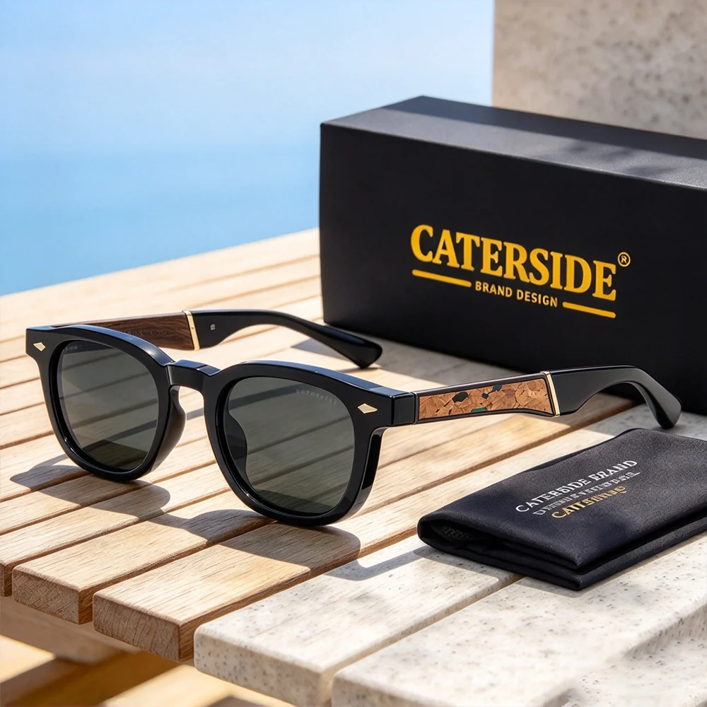 CATERSIDE New Men Polarized Sunglasses Wood Temple Spring Hinge Glasses Women Practical Outdoor Fishing Driving Eyewear UV400