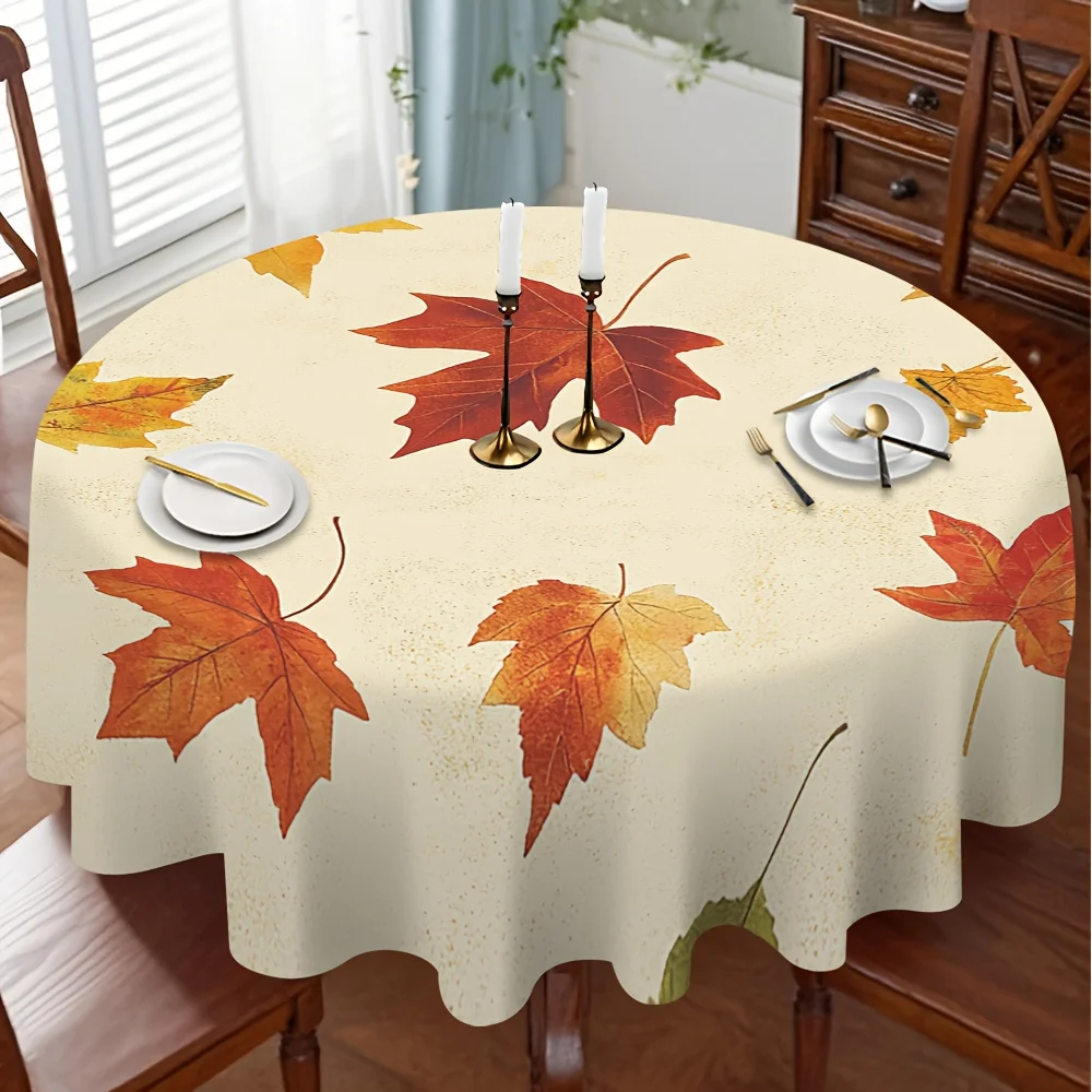 One piece of autumn leaves scattered round tablecloth design, suitable for decoration in kitchens and dining rooms.
