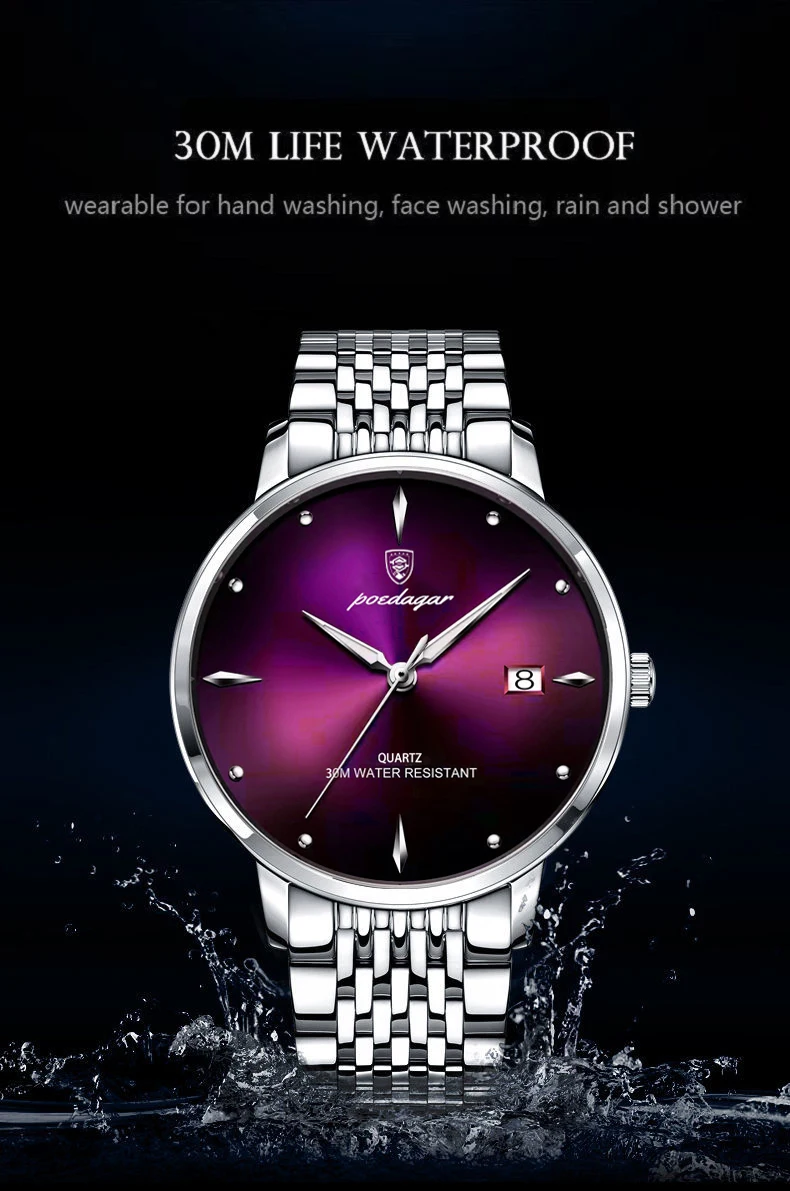 POEDAGAR Luxus Sport Männer Uhr Wasserdicht Leucht Edelstahl Datum Armbanduhr Für Mann Quarzuhr Business herren Uhren – Detail 12