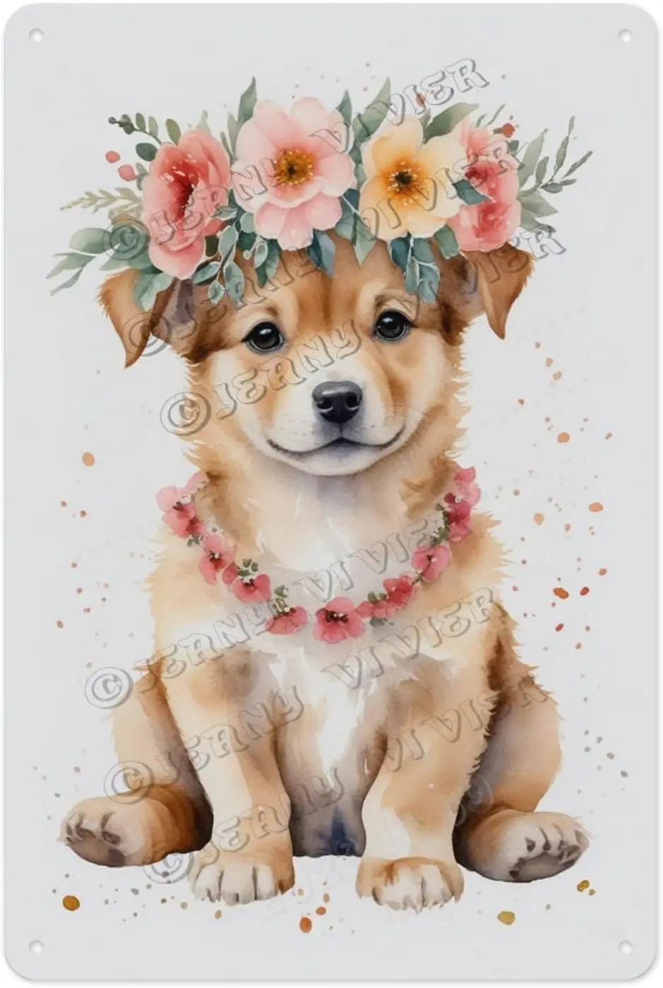 Y1,Playful Aluminum Sign - Watercolor Puppy Dog  Fun Metal for Pet Enthusiasts Brightening Up Your Living Space