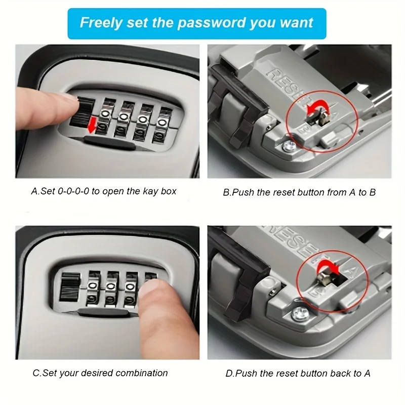 Wall Mount Key Storage Secret Box Organizer 4 Digit Combination Password Security Code Lock No Key Home Key Safe Box