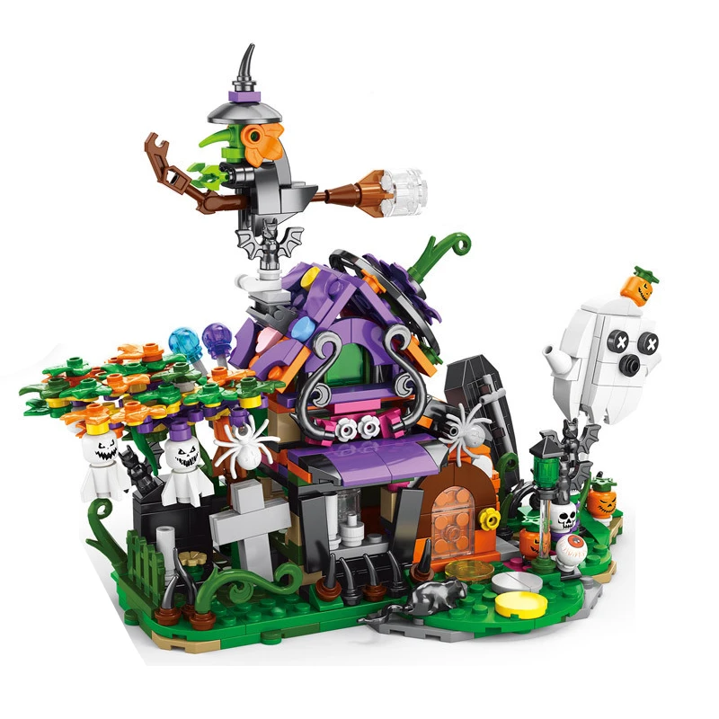 6-in-1 Halloween Building Blocks Set Creative MOC DIY Haunted House Pumpkin Lantern Candy Train Kids Gift Educational Toy