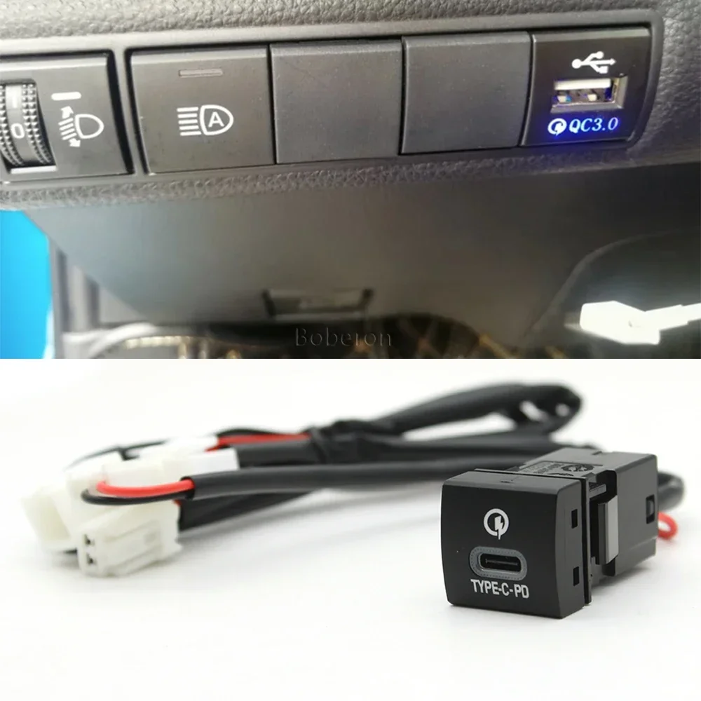 

1pc Quick Charge Dual QC3.0 TYPE-C PD USB Interface Socket Fast Car Charger with Wires Use for Toyota Corolla