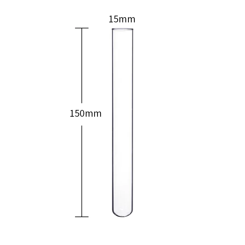 Tubo de ensaio de vidro resistente a alta temperatura, boca plana, fundo redondo