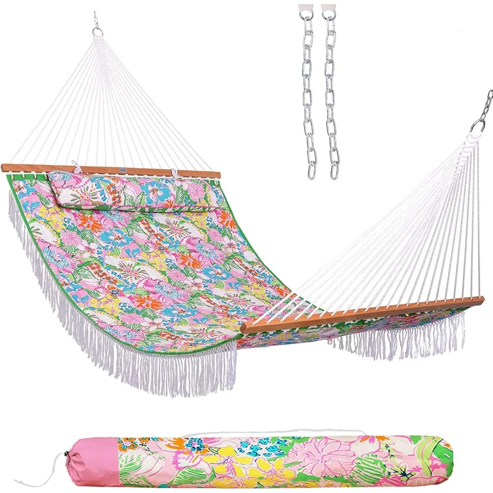 

Hammocks 12 FT Double Layered Quilted Fabric Hammock Swing with Pillow and Carrying Bag, Elegant Tassels and Spread Bar