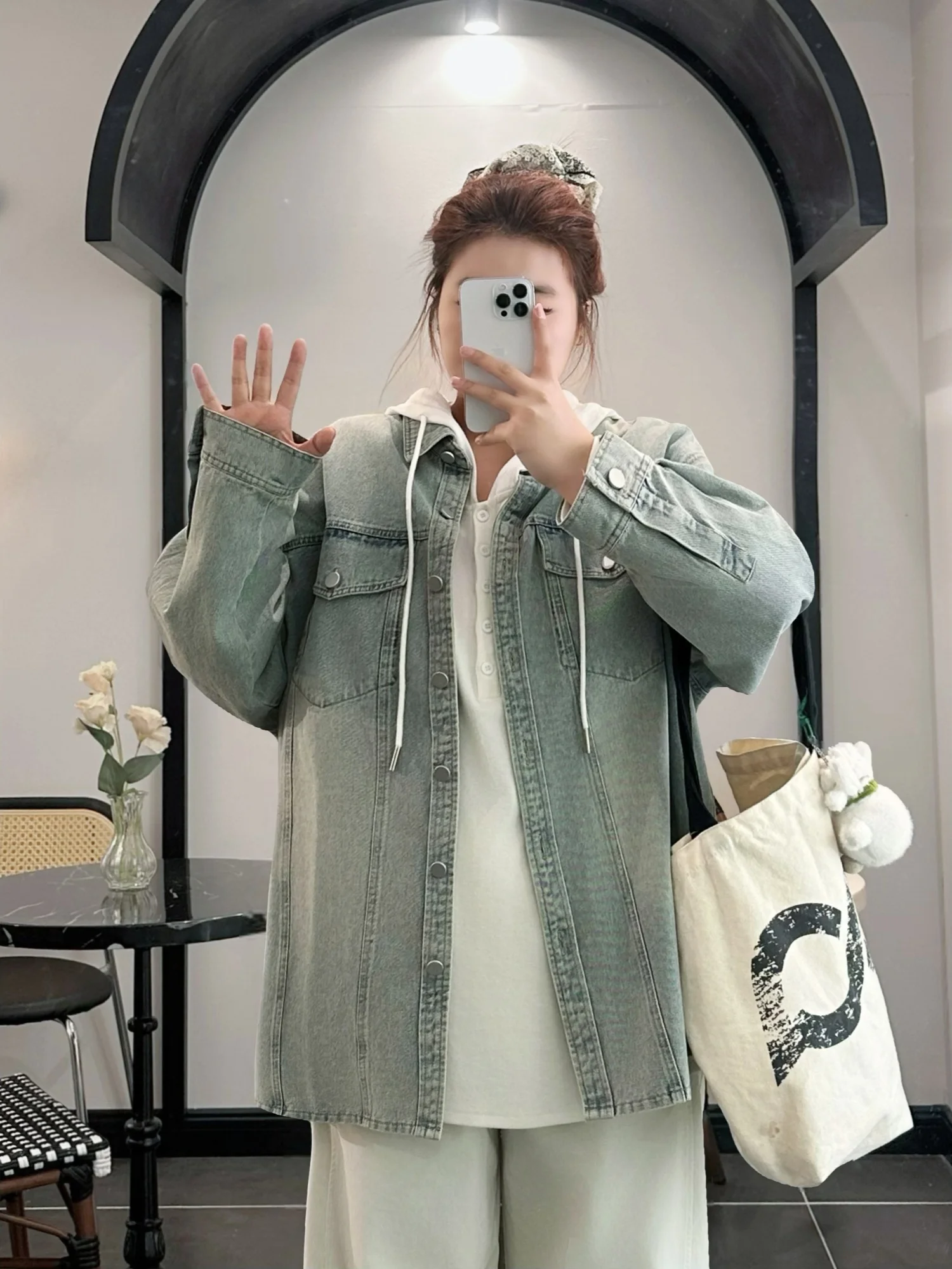 

plus Size Women's Casual Loose Fit Denim Shirt Jacket Spring Versatile Layering Style Korean Thinming Outerwear 15559O