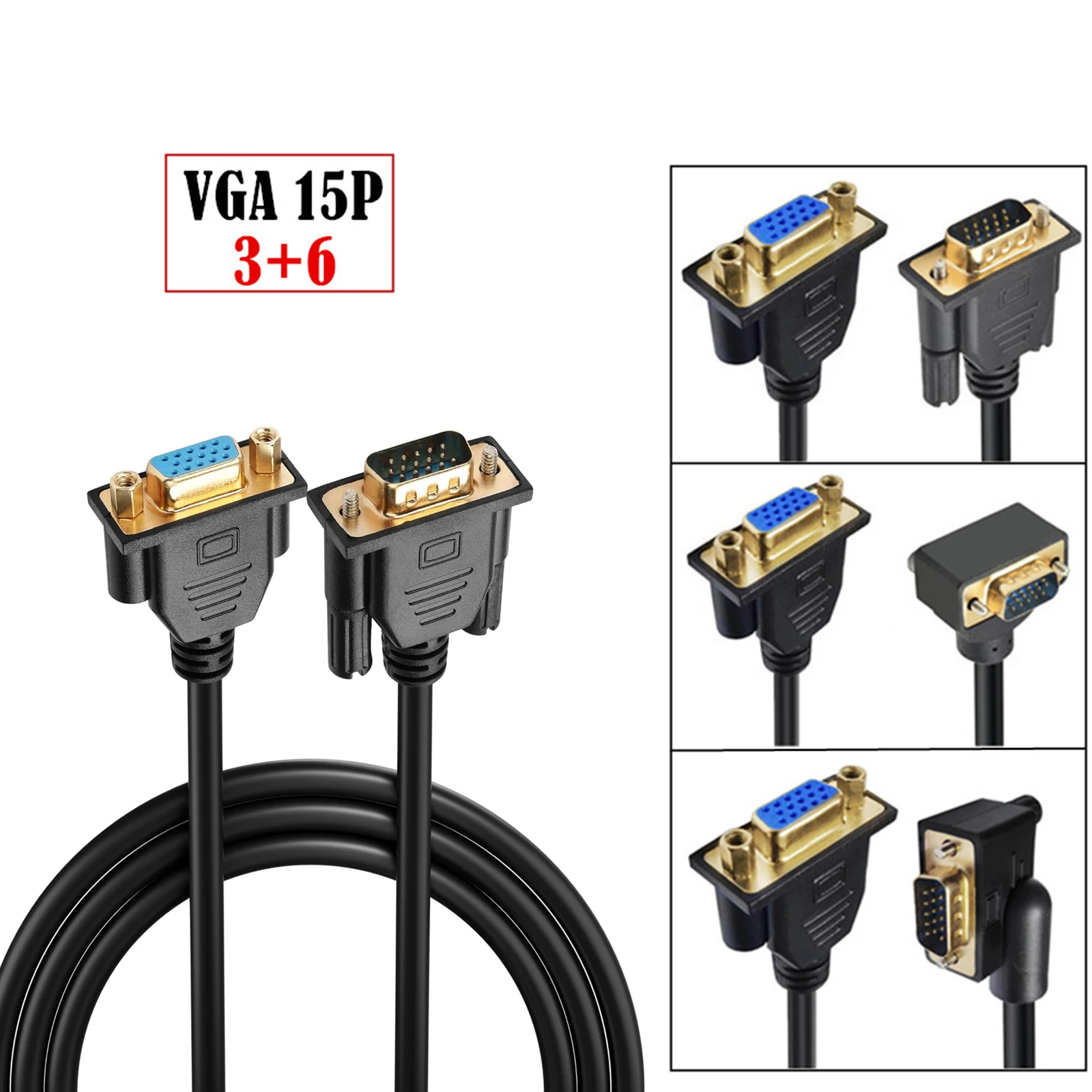 

Gold Plated 90 Degree VGA Cable, VGA Male to VGA Female Cable 1080P Full HD Computer Monitor Cable