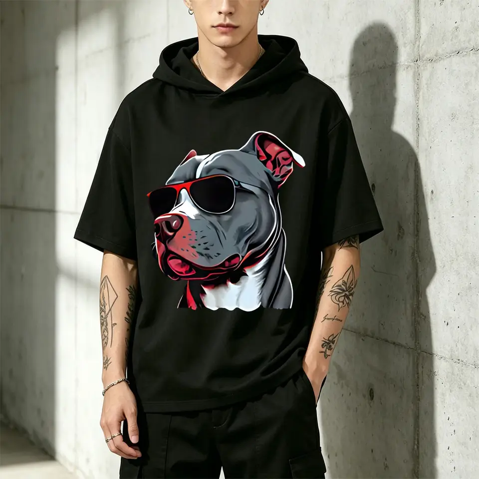 Mens Casual Short Sleeve Hooded Sweatshirt