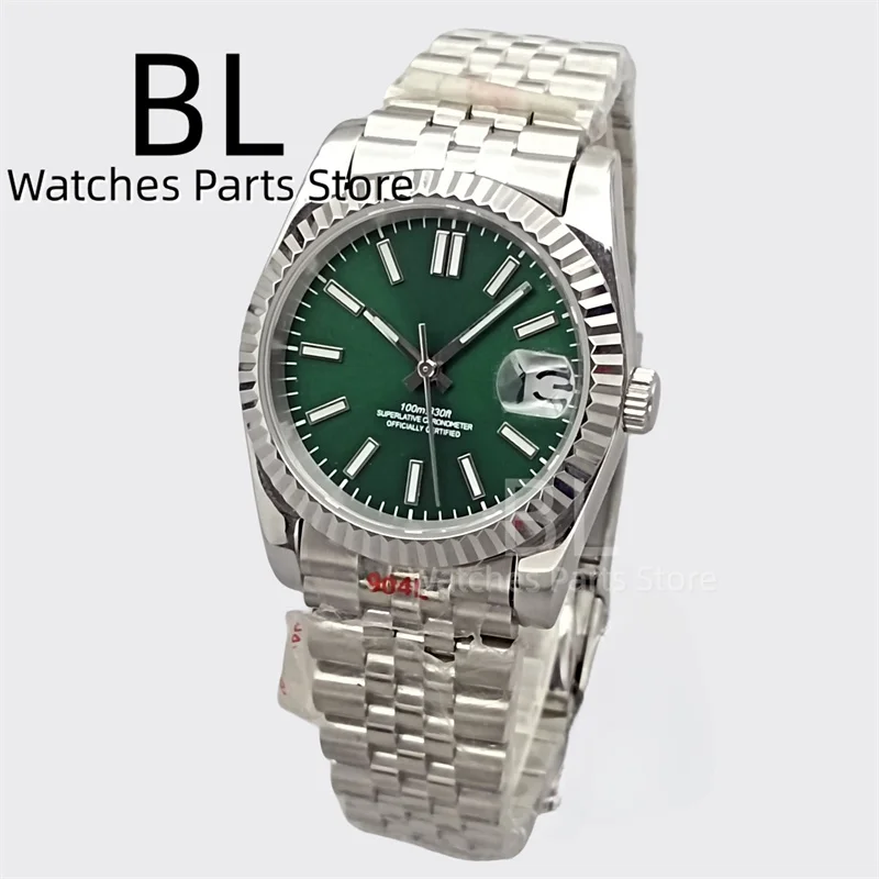 BLIGER NH35A Mechanical Watch For Men 36mm/39mm Fluted Bezel Sapphire Crystal Black Blue Green RED Pink Dial Green Luminous Date