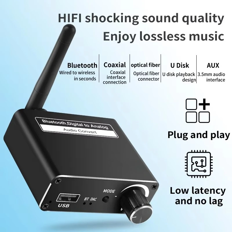 Receiver USB player, analog 3.5mm audio converter for digital transmission