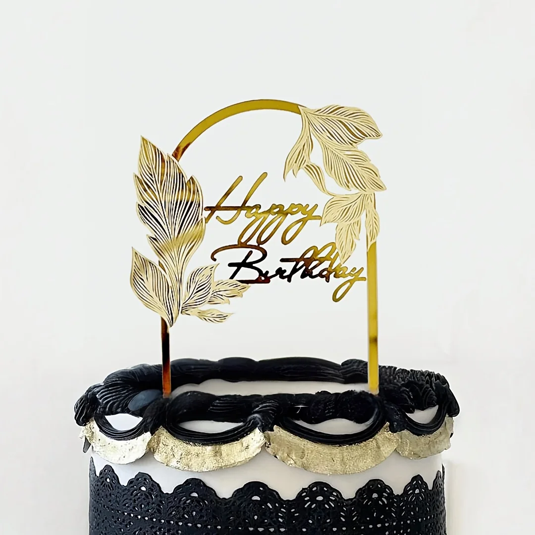3-teilige goldene Acryl-Kuchendekoration für Geburtstagsfeiern, Kuchendekoration, Dessert-Backdekoration