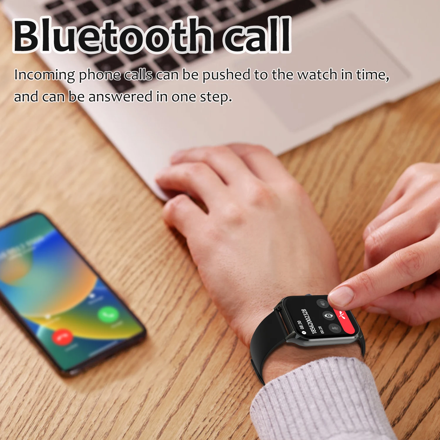 Bluetooth Call Smart Watch 1.96\'\' Large Screen Sports Fitness Tracker Health Monitor Voice Assistant IP67 Waterproof Smartwatch