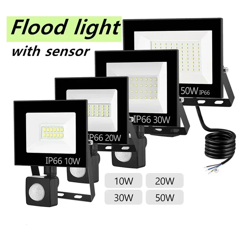 

LED PIR Motion Sensor Floodlight Outdoor Wall Light White Light 100W 50W 30W 20W 10W IP66 Waterproof LED Spotlight For Garden