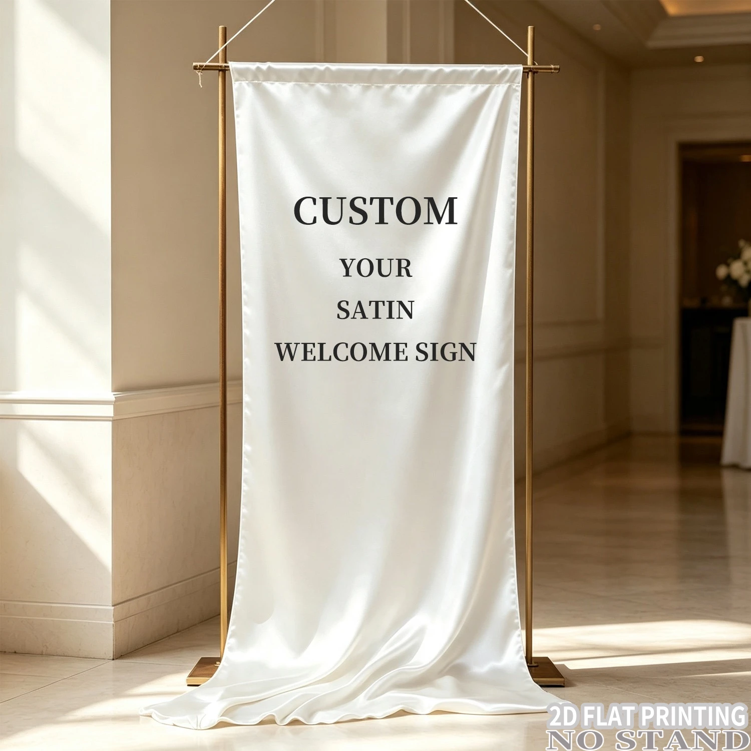 Custom 1pc Satin Welcome Sign Banner, Many Sizes - Top with A Rod Pocket, for Wedding, Birthday, Engagement Ceremony(NO STAND)