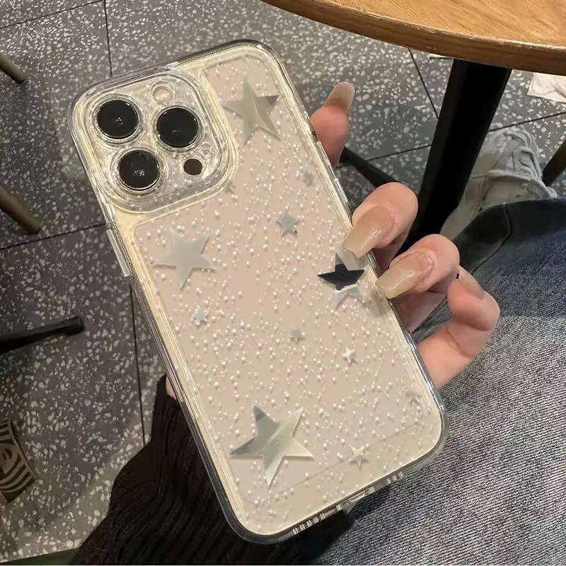 Full Screen Of Small Stars Phone Case For iPhone 16 15 14 13 12 11 Pro Max XR XS MAX 7 8 PLUS MINI Y2K Shockproof Clear Cover