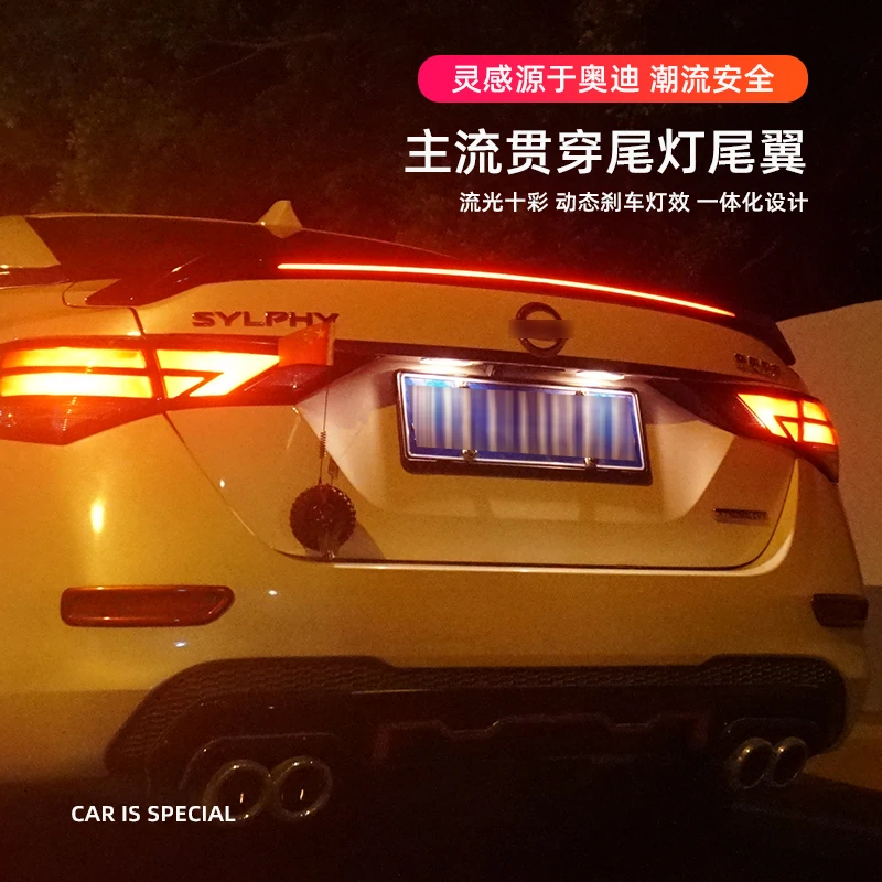 CEYUSOT FOR Car Trunk Spoiler Wing New Nissan Sentra Sylphy Long LED Lights Rear Lip Tail ABS Materia Refit Accessories 2019 20