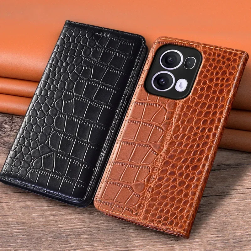 For OPPO Reno13 Reno 13 Pro 5G Flip Case Crocodile Pattern Magnetic Cover Cowhide Genuine Leather Card Pocket Wallet Covers