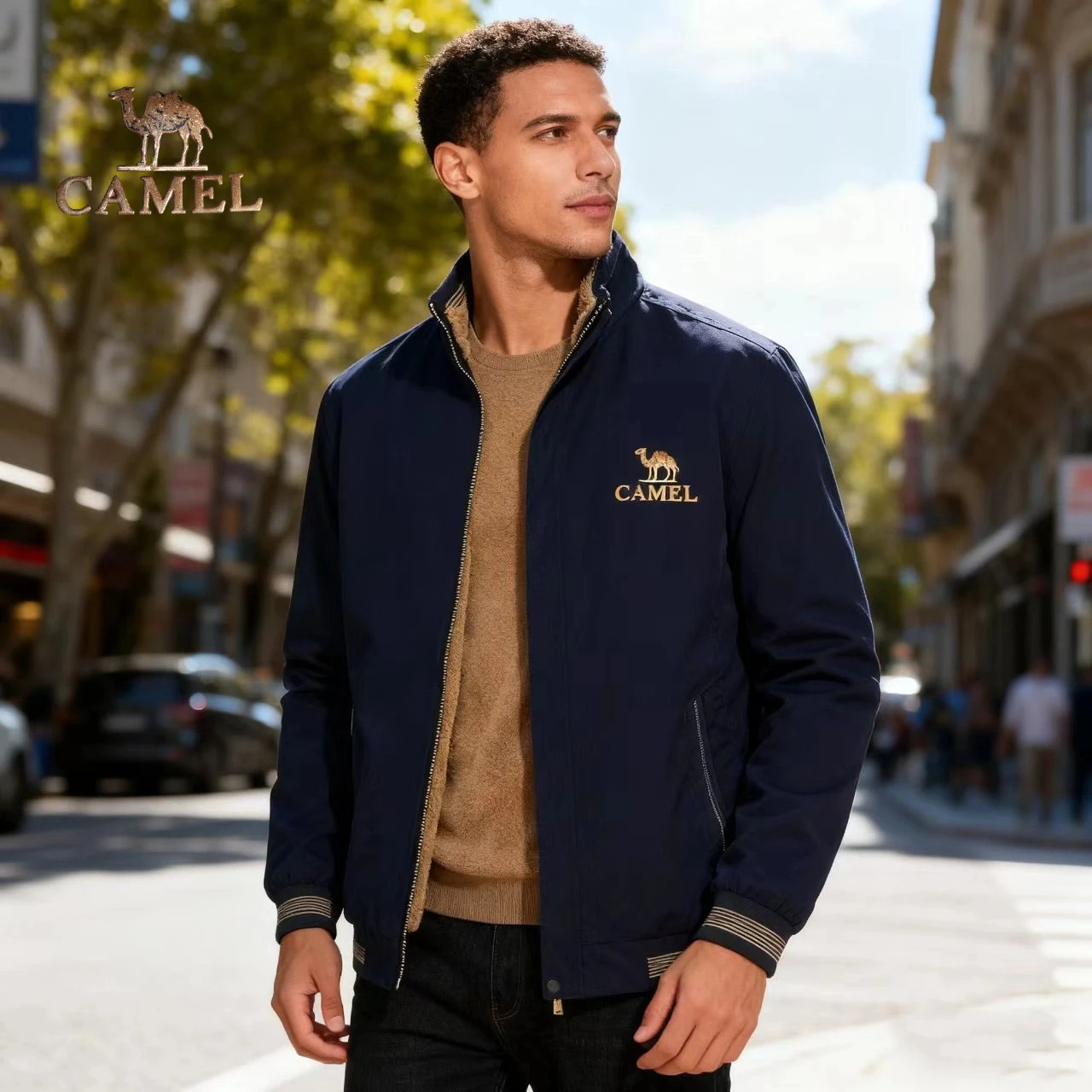 camel    fashion warm thickened cold-proof large size zipper padded baseball jacketmens jackwinter jackets for menwinter jackets