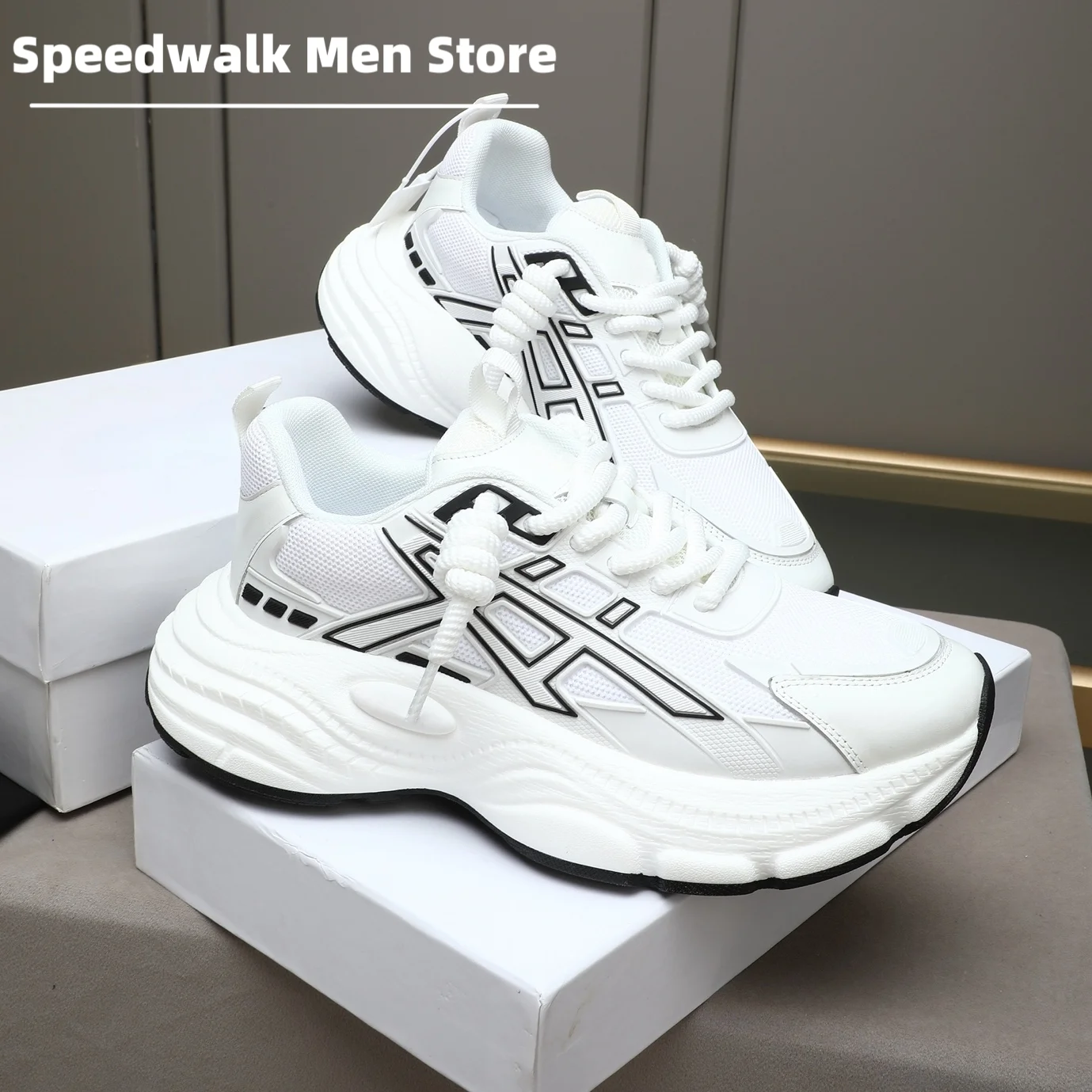 2026New Men Invisible Elevator Mesh Leather Dad Trainers Shock Absorb Cushion Thick Sole Outdoor Travel Casual Walking Sneakers
