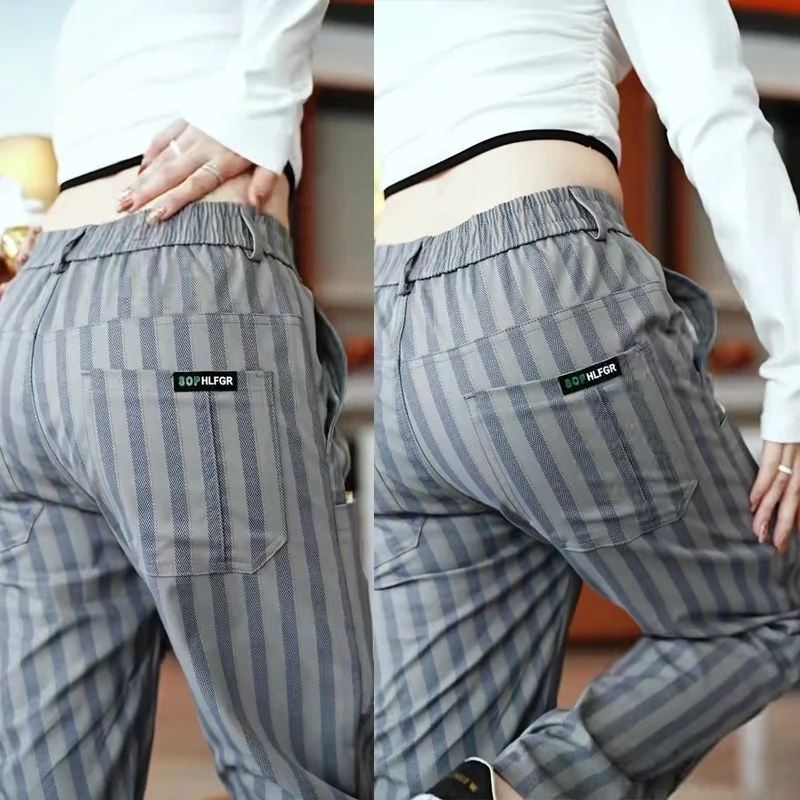 Men's Casual Pants Six kets mid Waist Stripes Faionable Mid-aged Long Trousers Autumn Winter Busin Sle Polyester Fiber